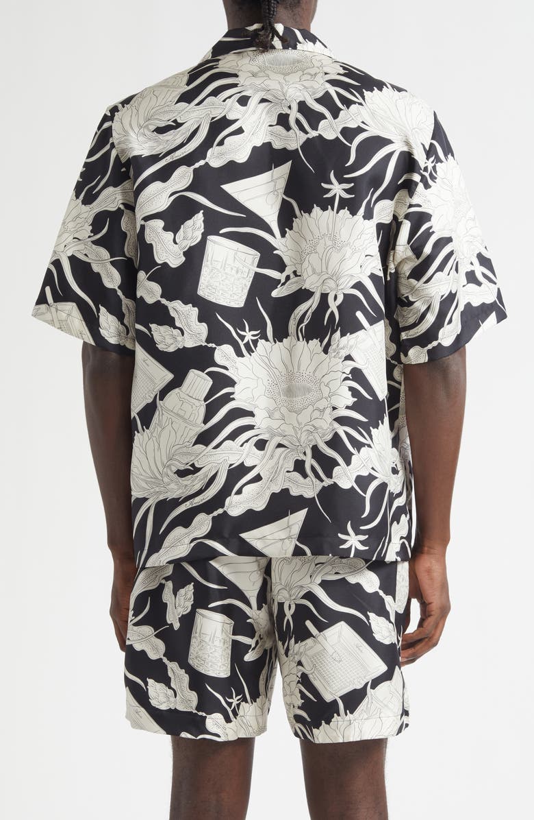 AMIRI Floral Silk Bowling Shirt, Alternate, color, Black