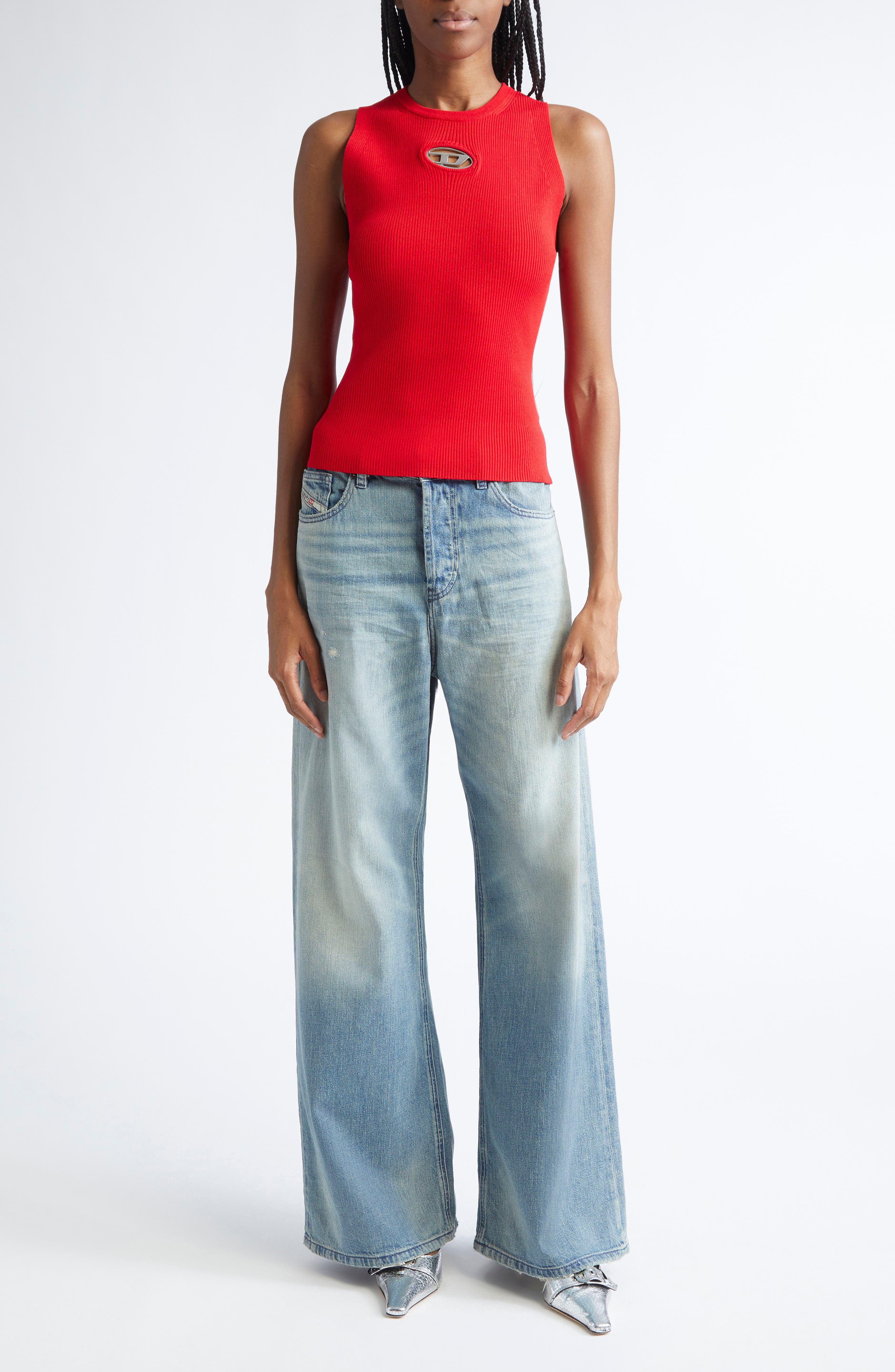 DIESEL® M-Caddix-Top Logo Cutout Sleeveless Rib Top (Women) | Nordstromrack
