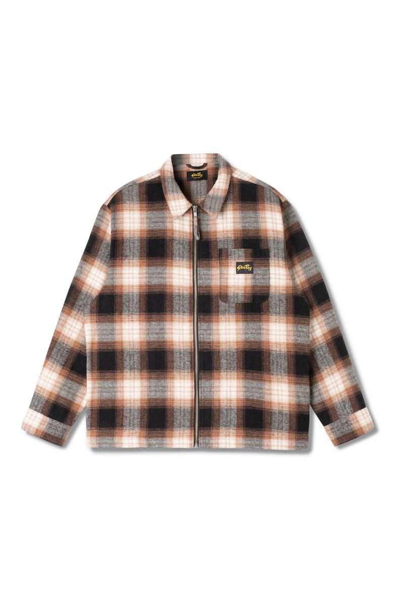 Plaid Zip Overshirt, Alternate, color, BROWN PLAID