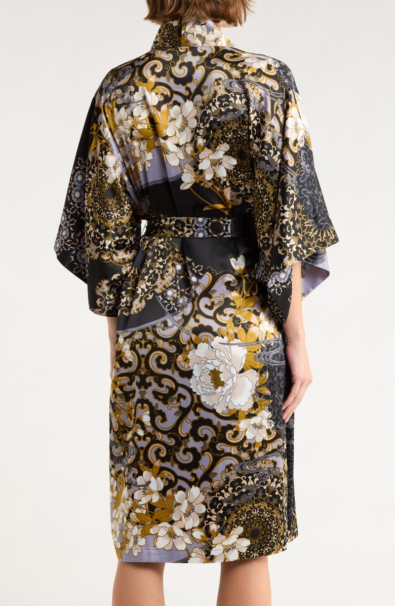 Natori Filigree Satin Robe, Alternate, color, Silver Black
