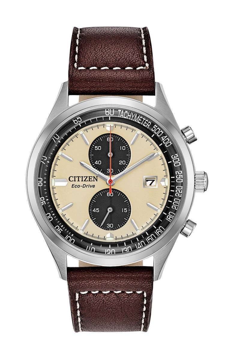 Citizen Men's Eco-Drive Tachymeter Leather Strap Watch, 43mm, Main, color,