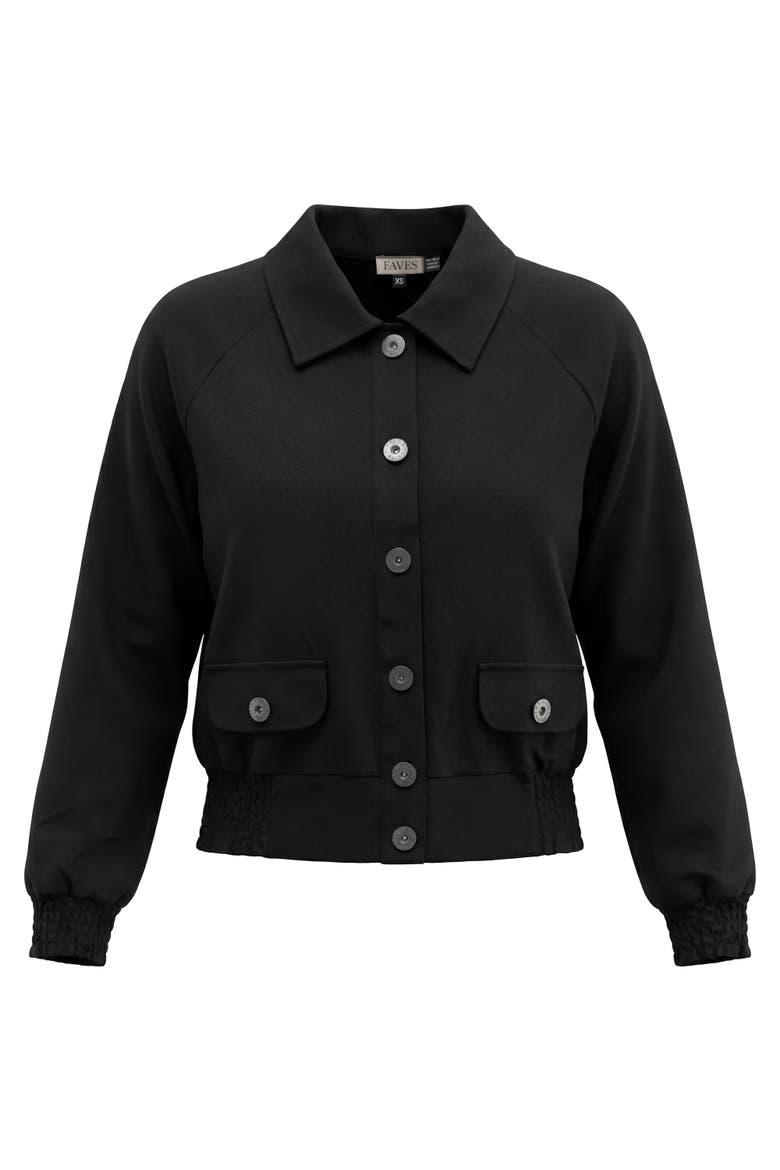 Smocked Button-Front Raglan Bomber Jacket, Main, color, Black