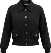 Faves Smocked Button-Front Raglan Bomber Jacket