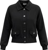 Faves Smocked Button-Front Raglan Bomber Jacket