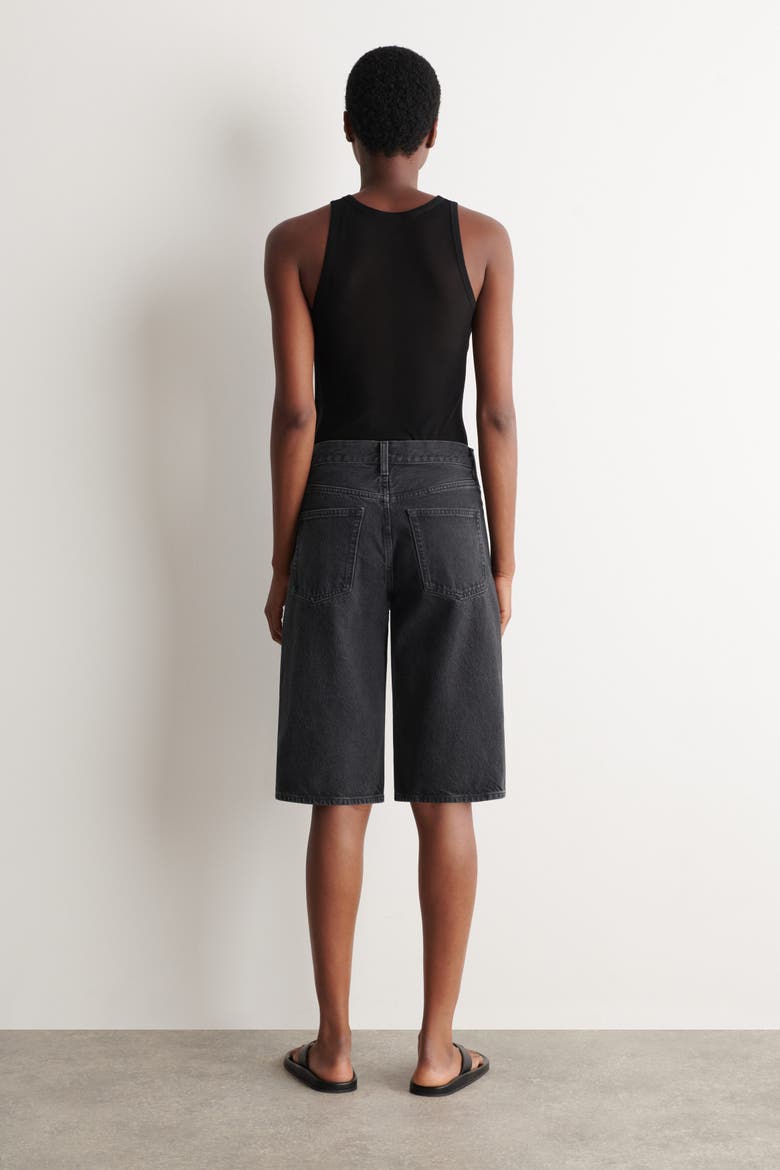Chord Straight-leg Denim Shorts, Alternate, color, BLACK
