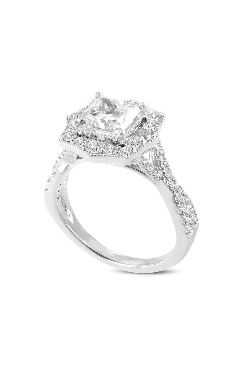 Milena 14K White Gold Princess Cut Lab Grown Diamond Halo Engagement Ring - 2.45 Ct, Main, color, 14K White Gold
