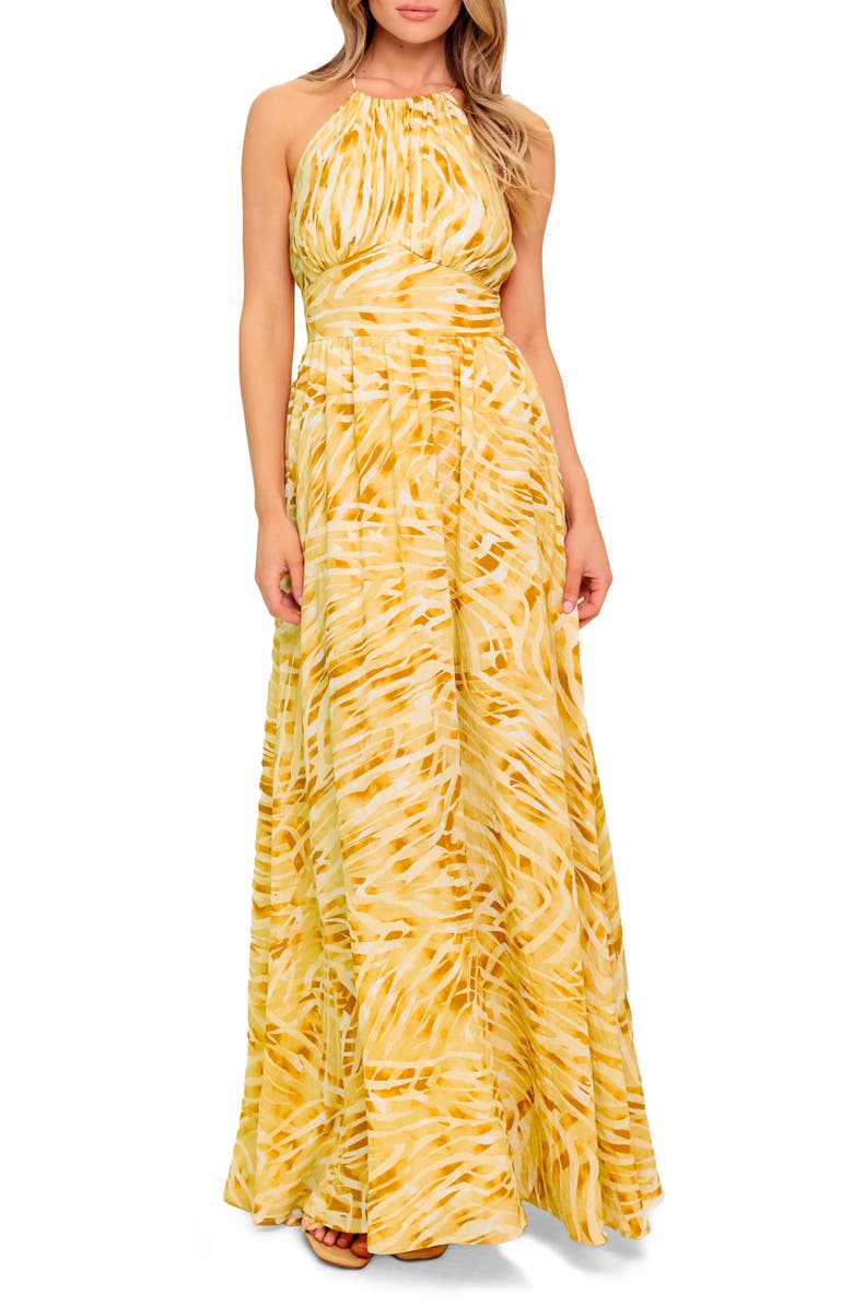 FLYING TOMATO Zebra Print Halter Maxi Dress, Main, color, Taupe