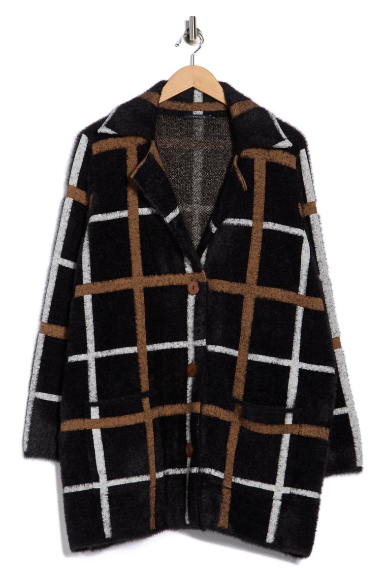Long Sleeve Plaid Coat, Alternate, color, BLACK/ WHITE/ CAMEL