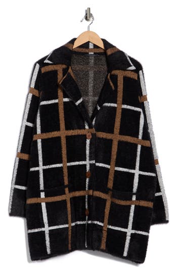 T Tahari Long Sleeve Plaid Coat