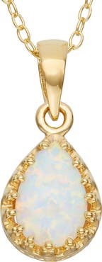 FZN Sterling Silver Teardrop Lab Grown Gemstone Pendant Necklace