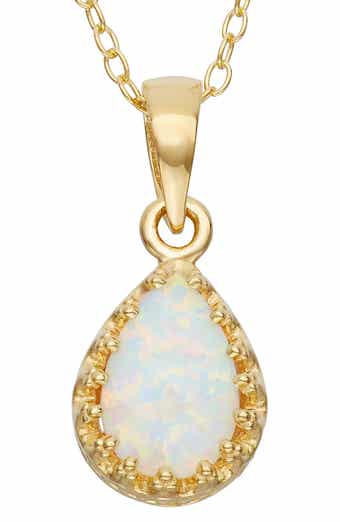 FZN Sterling Silver Teardrop Lab Grown Gemstone Pendant Necklace