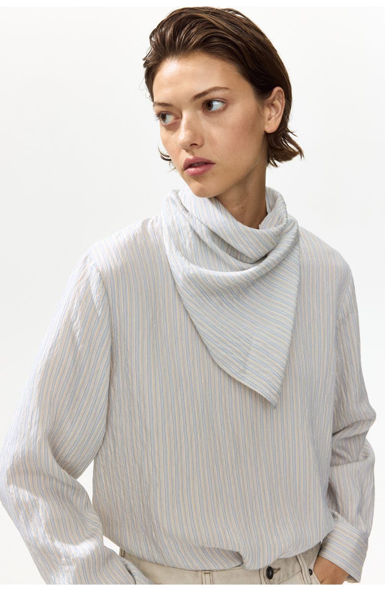 H&M Blouse With Scarf, Alternate, color, Light Blue/Striped