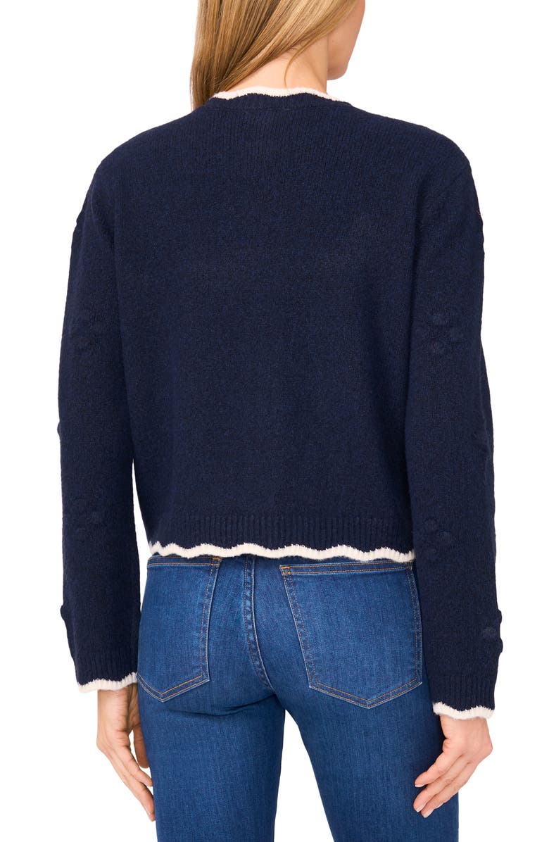 CeCe Scallop Edge Cardigan, Alternate, color, Classic Navy