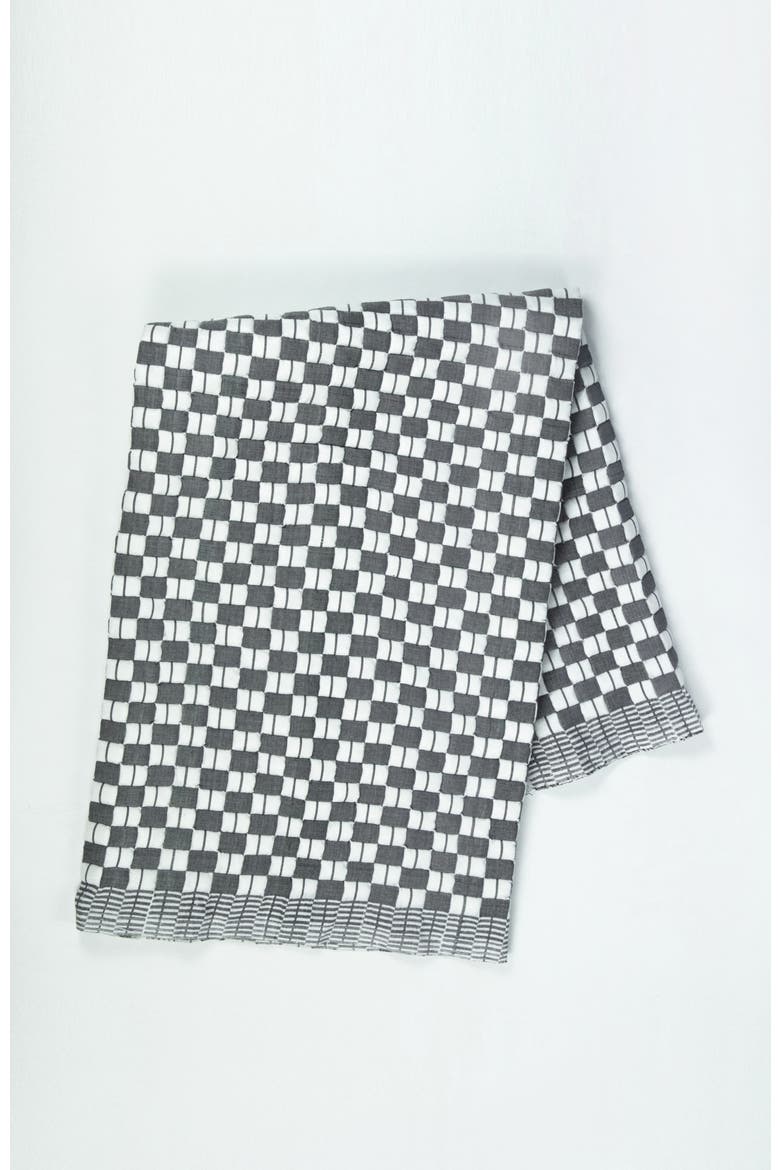 Suzani Quilted Handwoven Checkered Cotton Throw Blanket, Main, color, Soft Black and Ivory