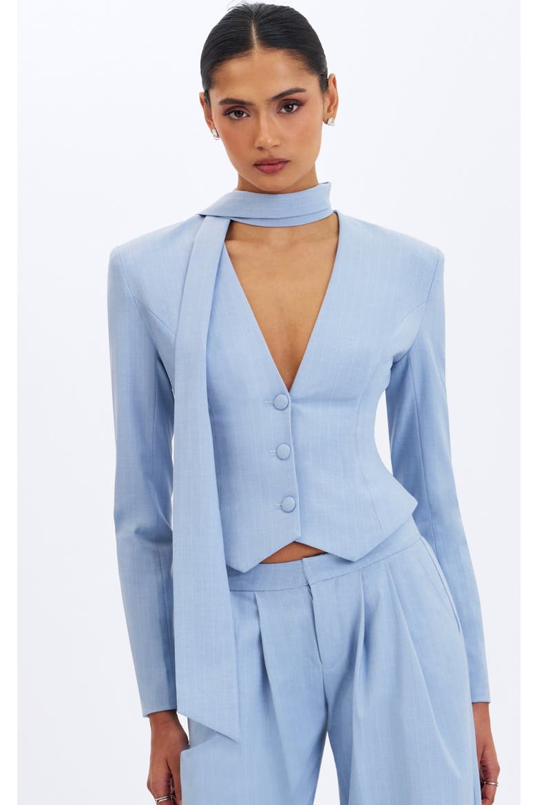 Renley Pinstripe Peplum Blazer, Main, color, Sky Blue