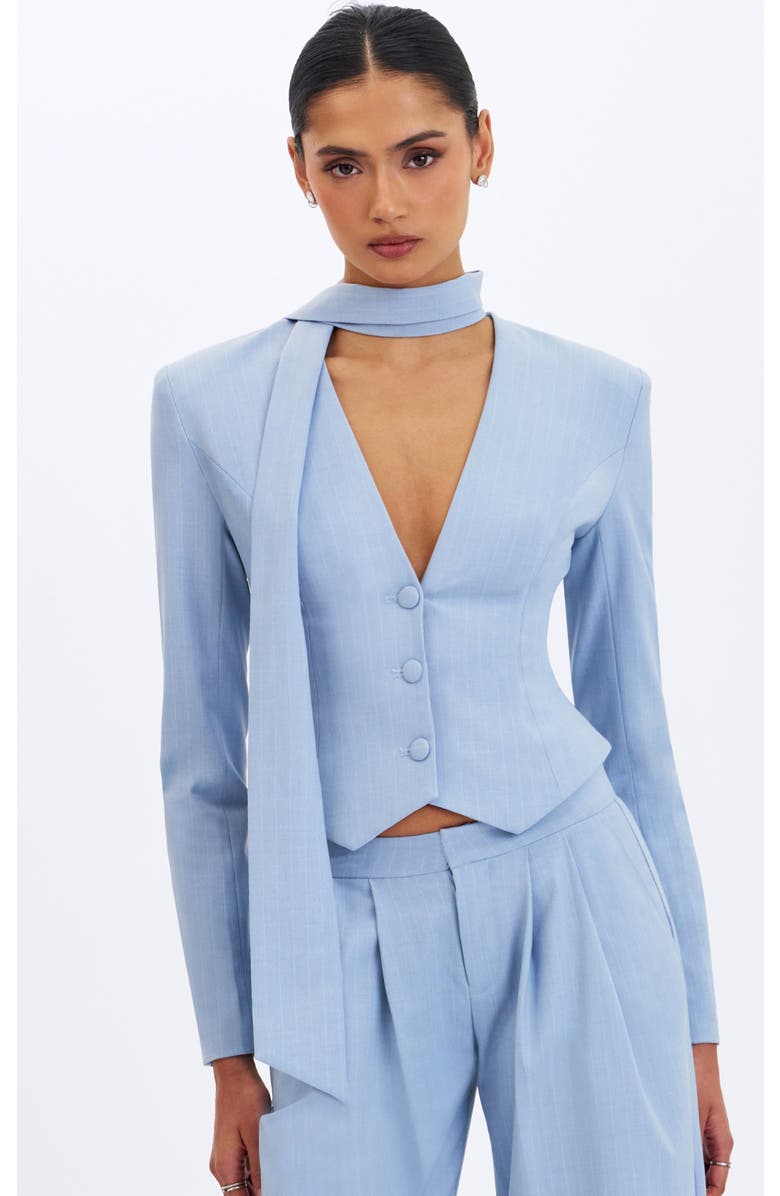 Miss Circle Renley Pinstripe Peplum Blazer, Main, color, Sky Blue