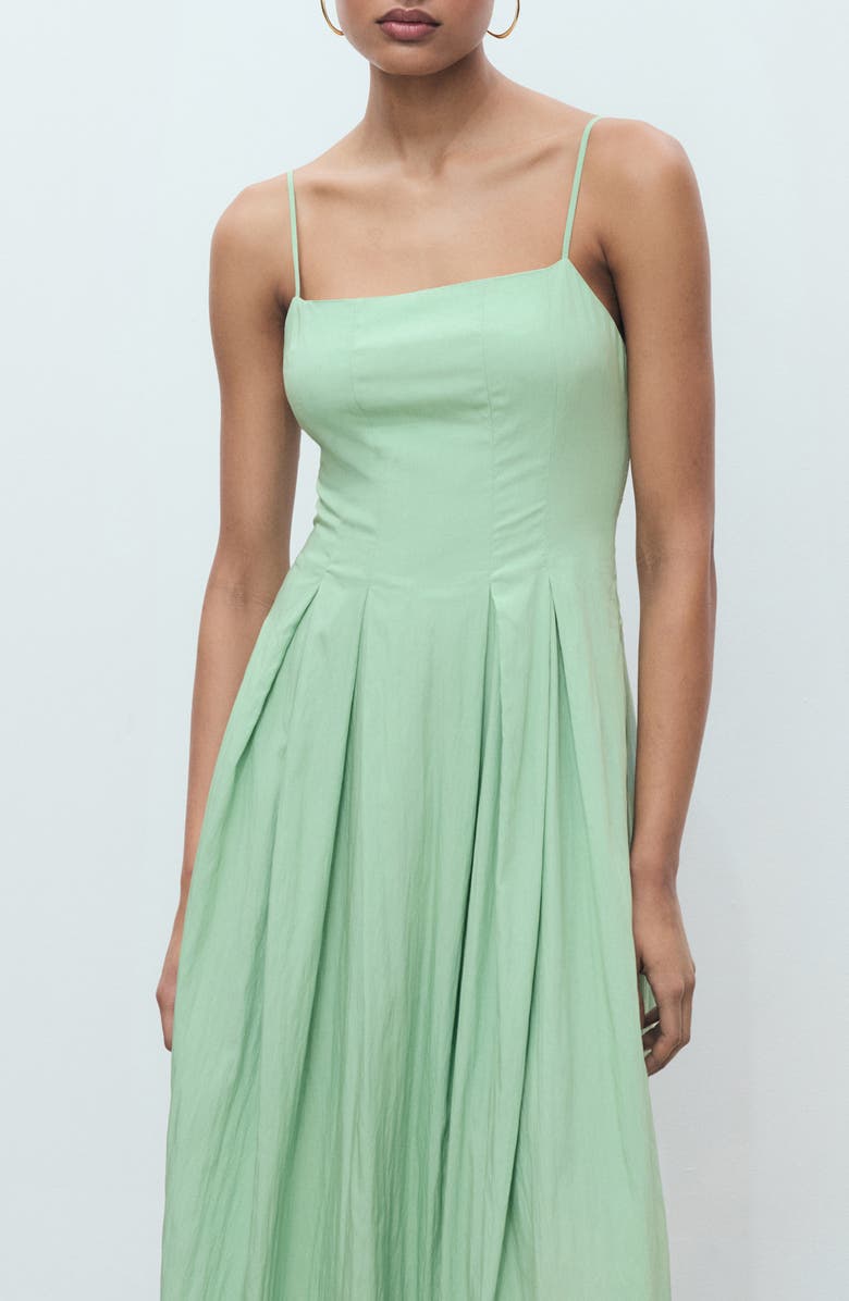 MANGO Pleated Midi Dress, Alternate, color, Mint Green