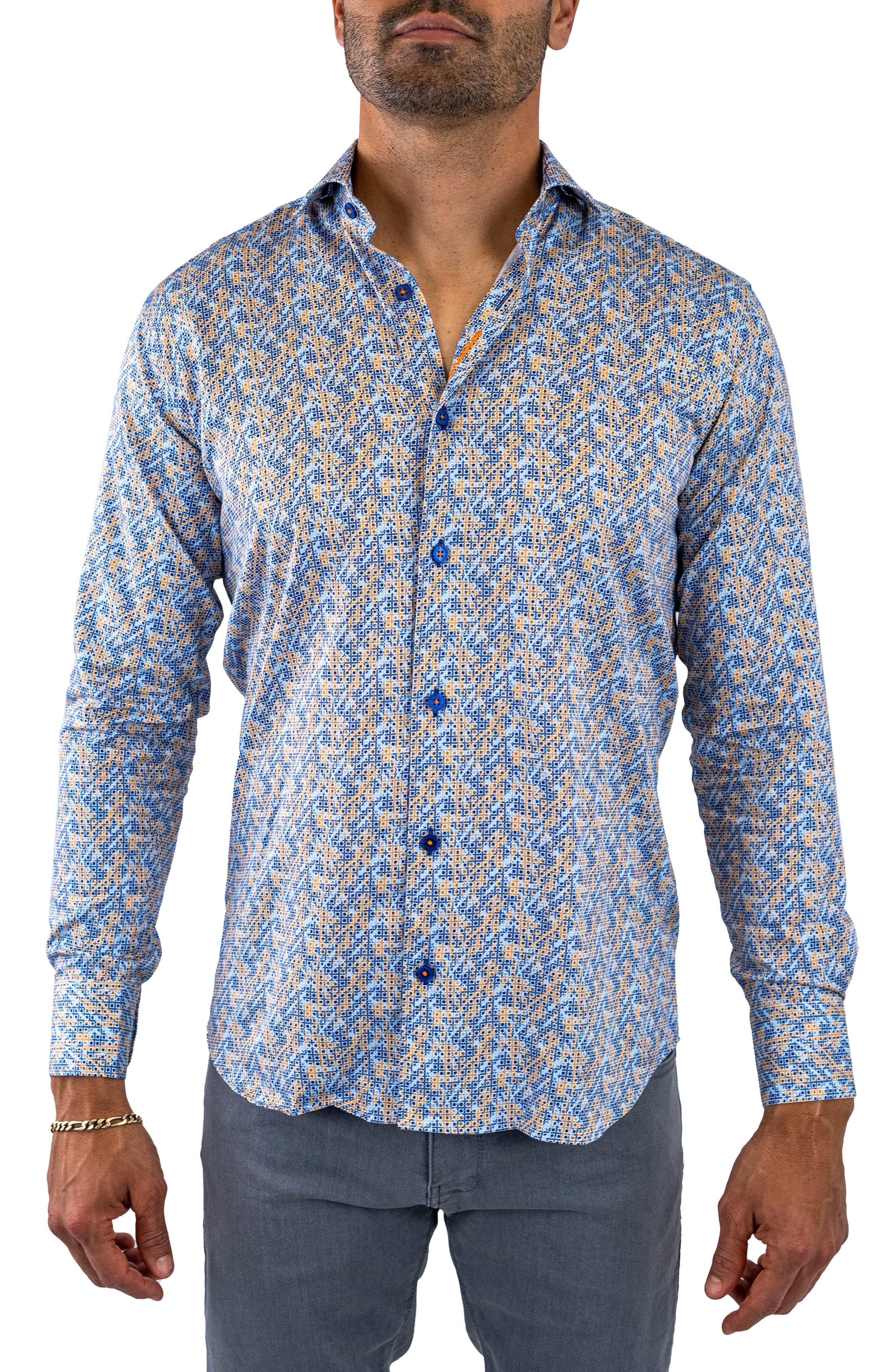 Maceoo Einstein Stretchsymbol22 Blue Button-Up Shirt