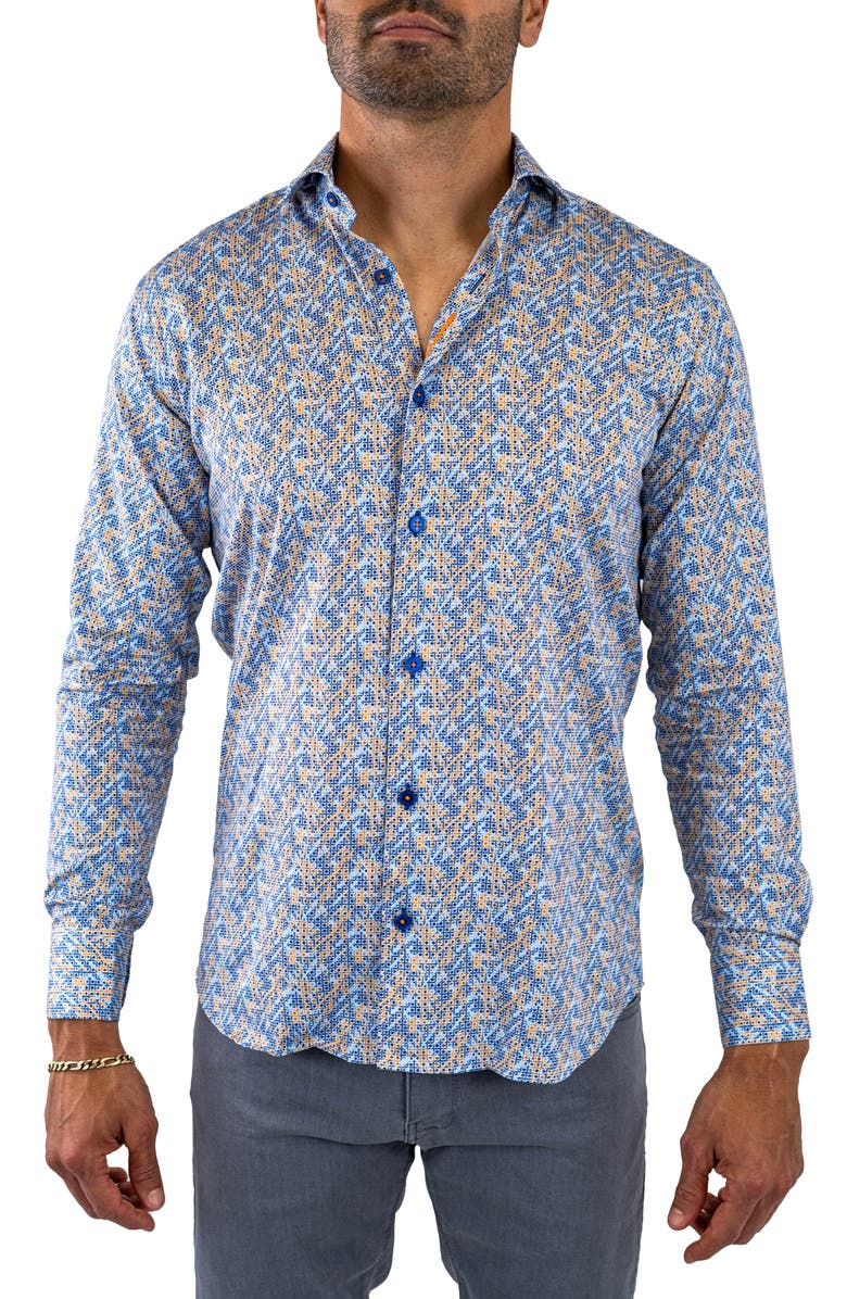 Maceoo Einstein Stretchsymbol22 Blue Button-Up Shirt, Main, color, Blue