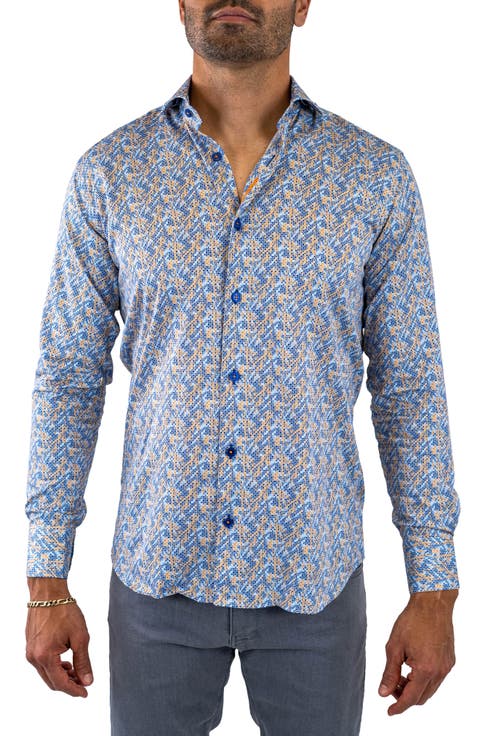 Einstein Stretchsymbol22 Blue Button-Up Shirt