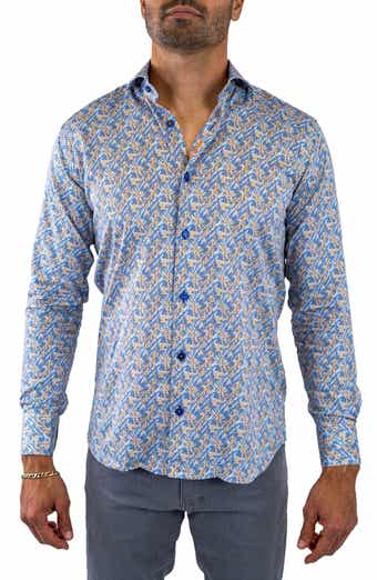 Maceoo Einstein Stretchsymbol22 Blue Button-Up Shirt