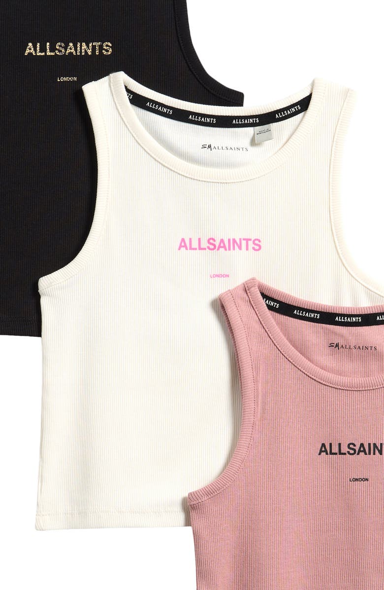 smALLSAINTS by ALLSAINTS Kids' 3-Pack Assorted Logo Tanks, Alternate, color, White