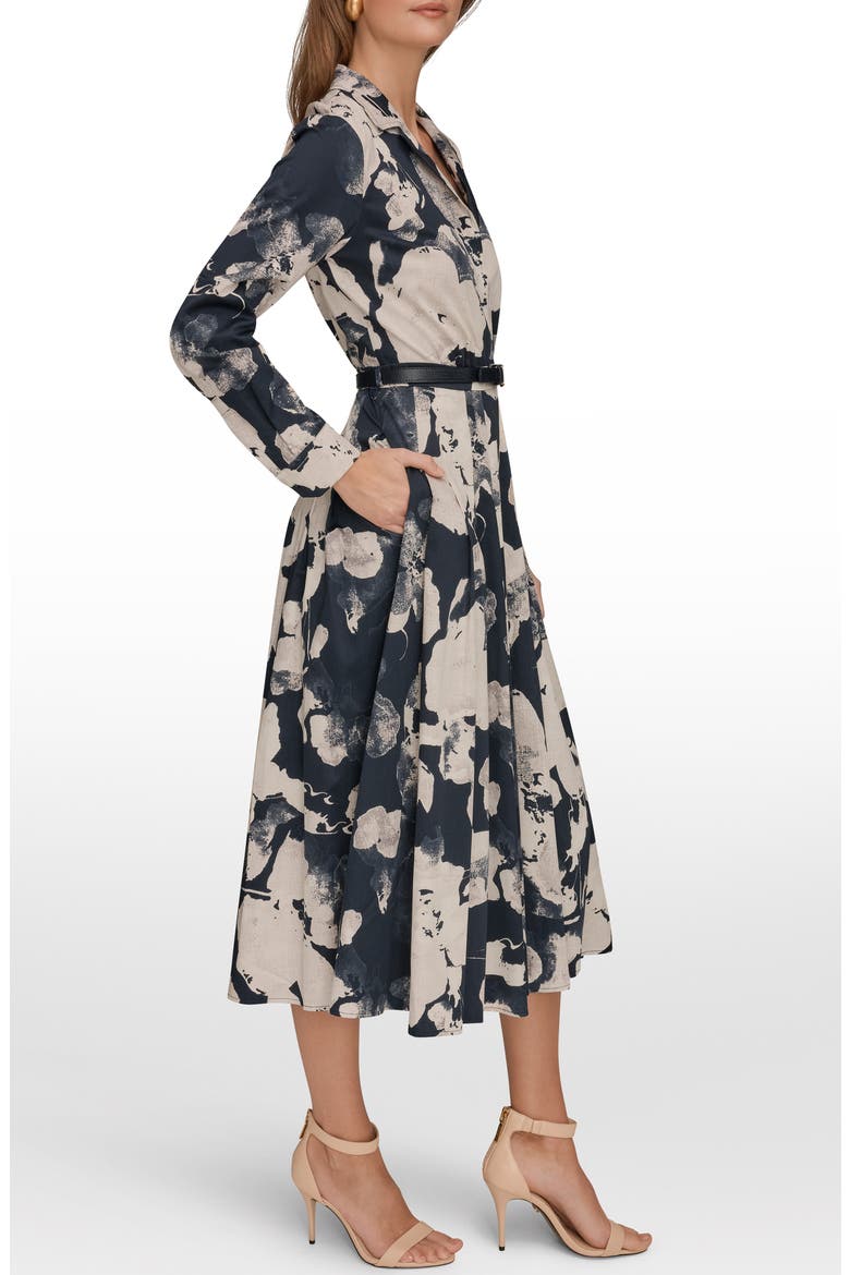 Print Pleated Long Sleeve Midi Dress, Alternate, color, NIGHTFALL MULTI