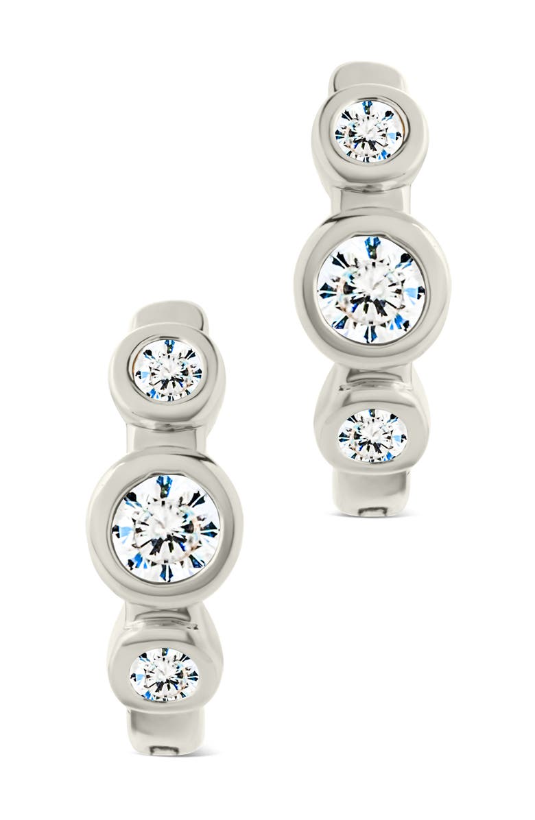 Sterling Forever Karolina Cubic Zirconia Trio Huggie Hoop Earrings, Alternate, color, Silver