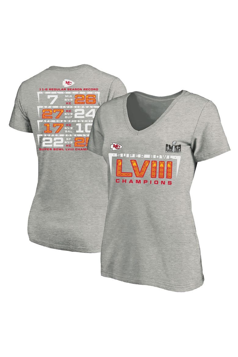 Women's Fanatics Branded  Heather Gray Kansas City Chiefs Super Bowl LVIII Champions Plus Size Counting Points V-Neck T-Shirt, Main, color, Heather Gray
