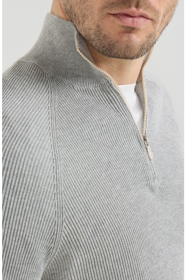 Cotton English rib sweater with half zip and raglan sleeves, Alternate, color, Light Grey