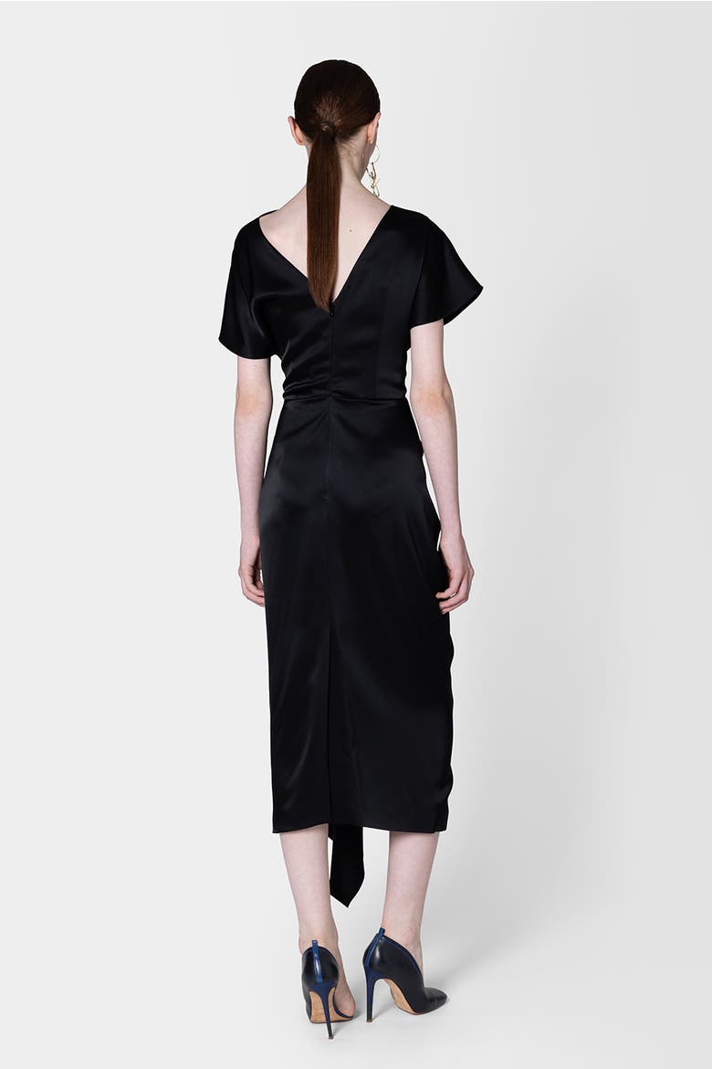 Satin Draped Zoa Midi Dress, Alternate, color, Black