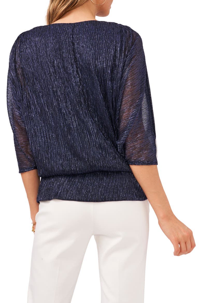Metallic V-Neck Blouse, Alternate, color, NAVY