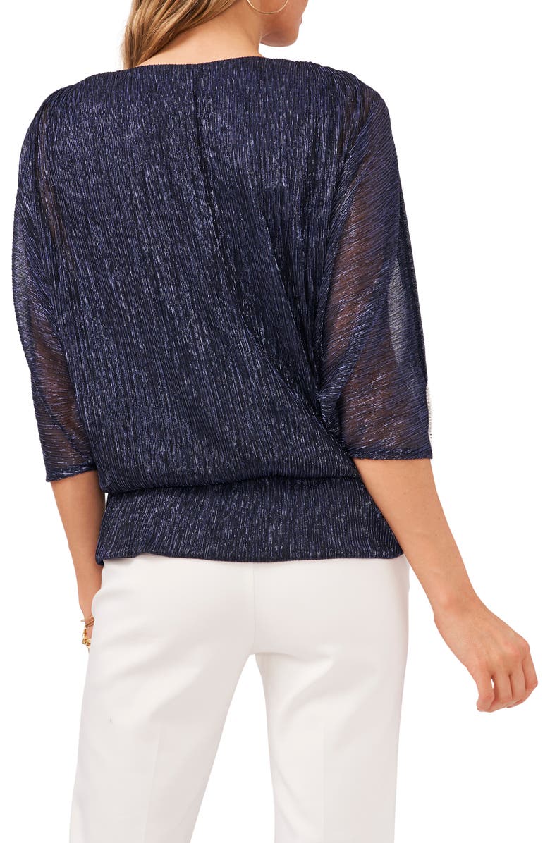 Chaus Metallic V-Neck Blouse, Alternate, color, Navy