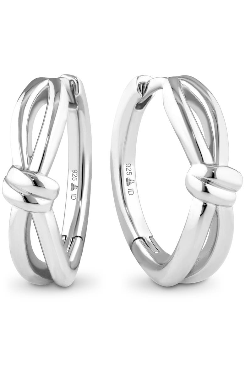 DEVATA Love Knot Hoop Earrings in Rhodium Plated Sterling Silver, 18mm, Main, color, Silver