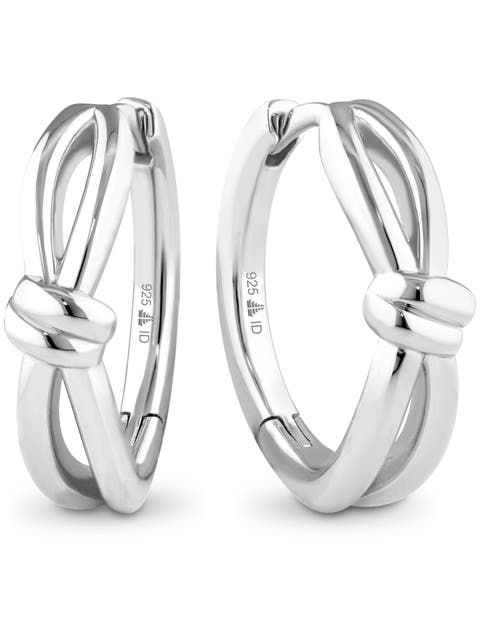 Love Knot Hoop Earrings in Rhodium Plated Sterling Silver, 18mm