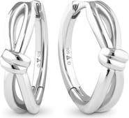 DEVATA Love Knot Hoop Earrings in Rhodium Plated Sterling Silver, 18mm