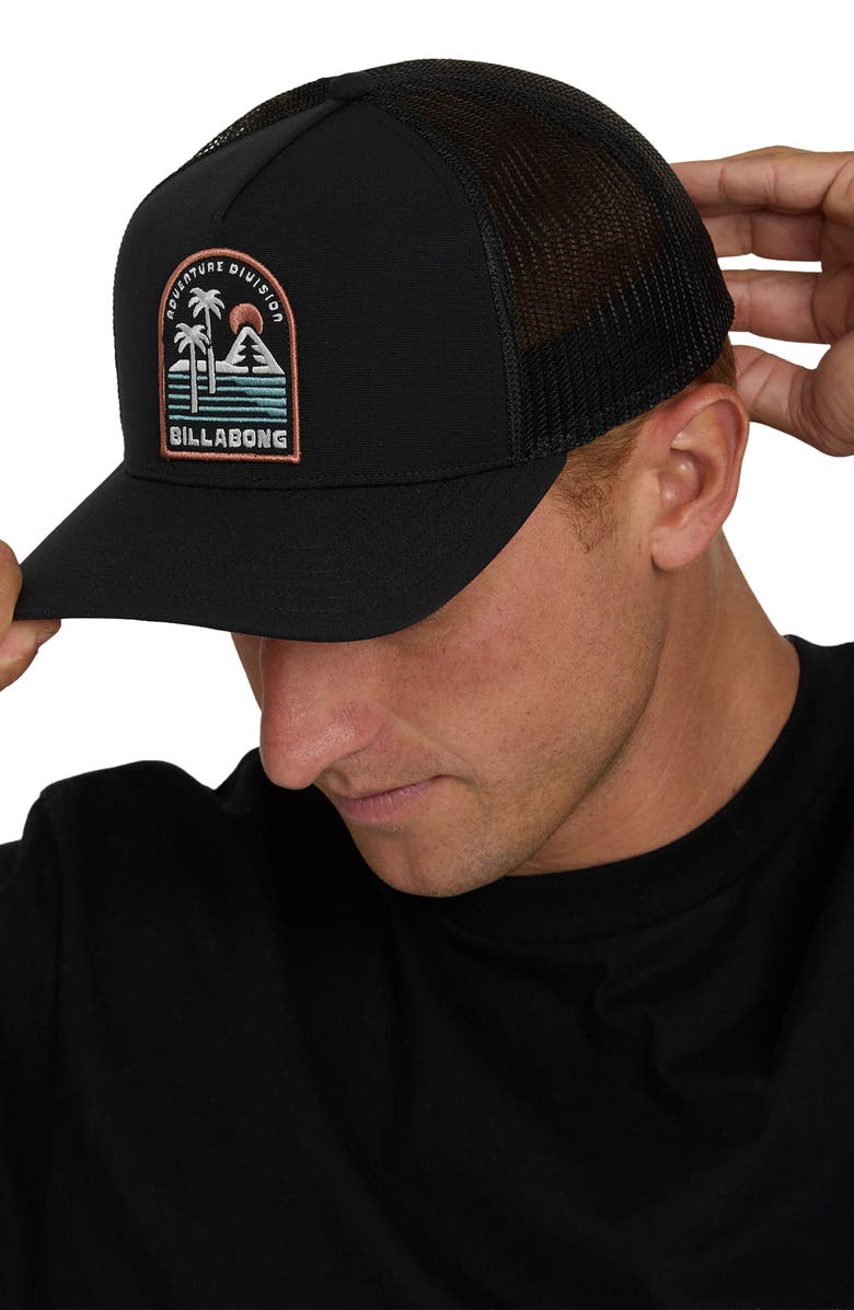 Billabong Adiv Logo Patch Trucker Hat, Alternate, color, Black
