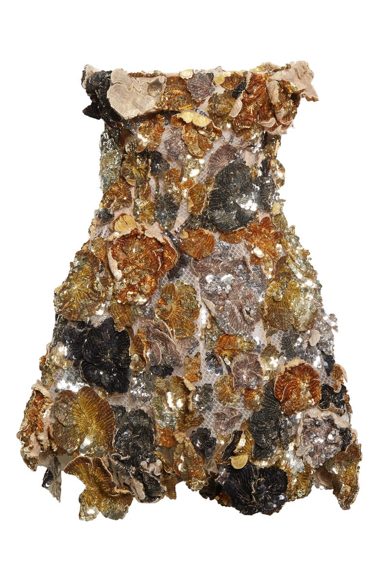 Oscar de la Renta Strapless Sequin Floral Cocktail Dress, Alternate, color,