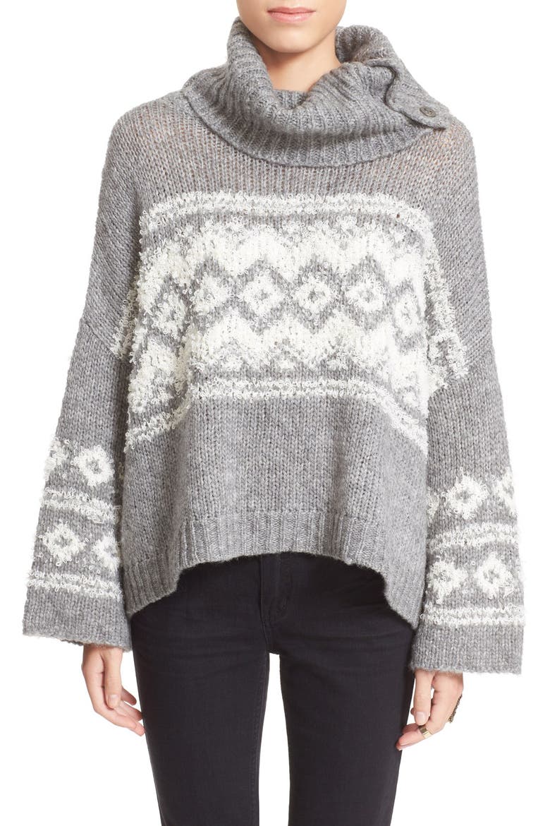 Fair Isle Split Neck Sweater, Main, color, CHARCOAL/ IVORY