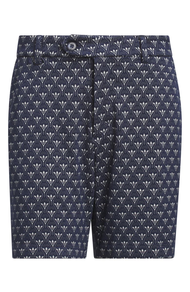 adidas Originals Trefoil & Tee Jacquard Piqué Flat Front Golf Shorts, Alternate, color, Night Indigo/ Chalk White