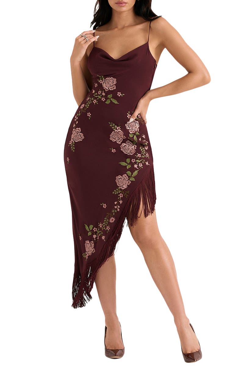 HOUSE OF CB Eloisa Asymmetric Midi Slipdress, Main, color, Wine