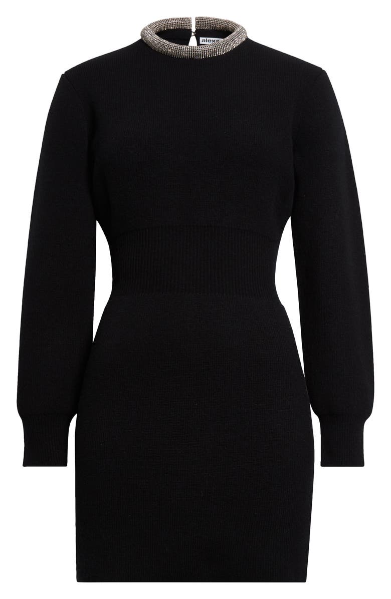 Alexander Wang Long Sleeve Wool & Cashmere Blend Mini Sweater Dress with Crystal Hotfix Tubular Collar, Alternate, color, 