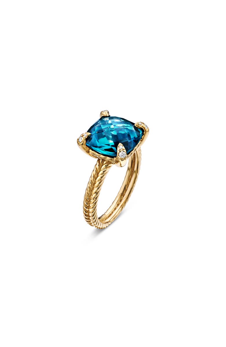David Yurman Châtelaine Ring with Semiprecious Stone and Diamonds in 18K Gold, Alternate, color, Hampton Blue Topaz