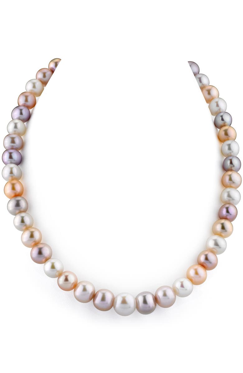 The Pearl Source 9.5-10.5mm Multicolor Freshwater Pearl Necklace - Premier AAAA Quality, Main, color, Yellow Gold Clasp