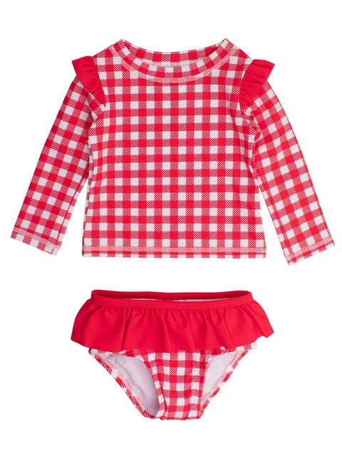 Baby/Toddler Girls UPF50+ Sun Protected Skirted Flutter Long Sleeve Rash Guard Bikini