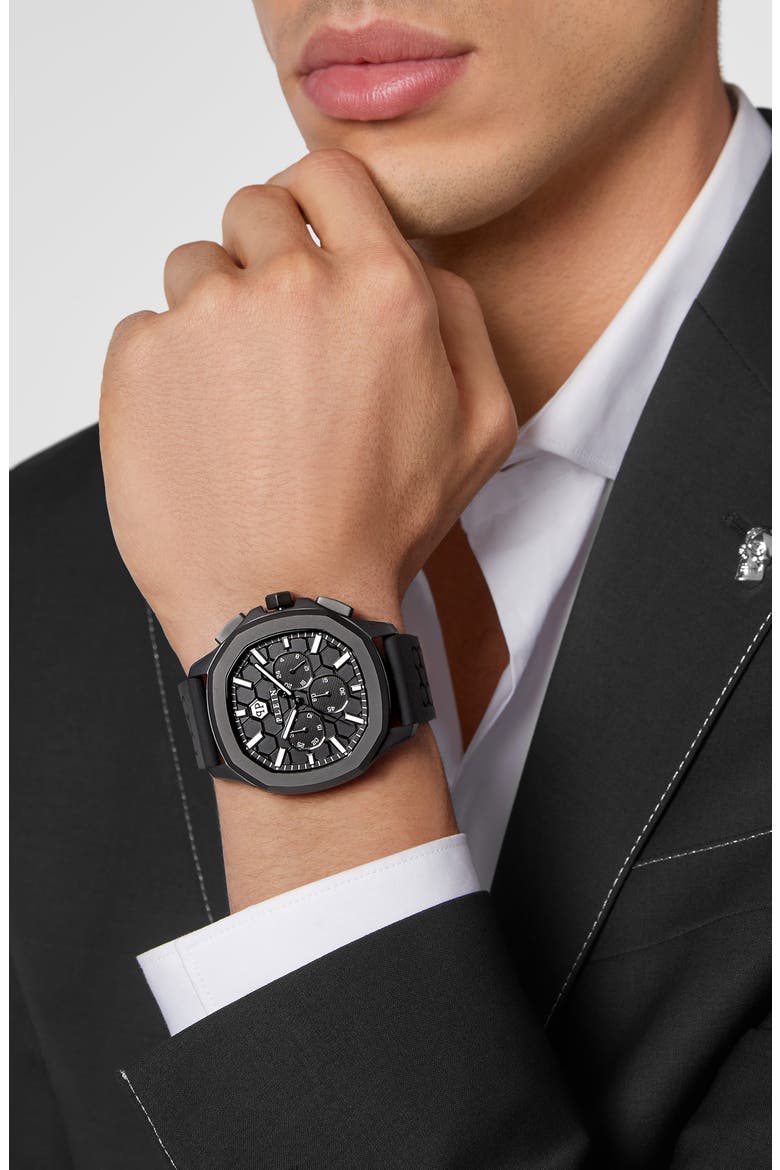 Spectre Chronograph Silicone Strap Watch, 44mm, Alternate, color, IP BLACK