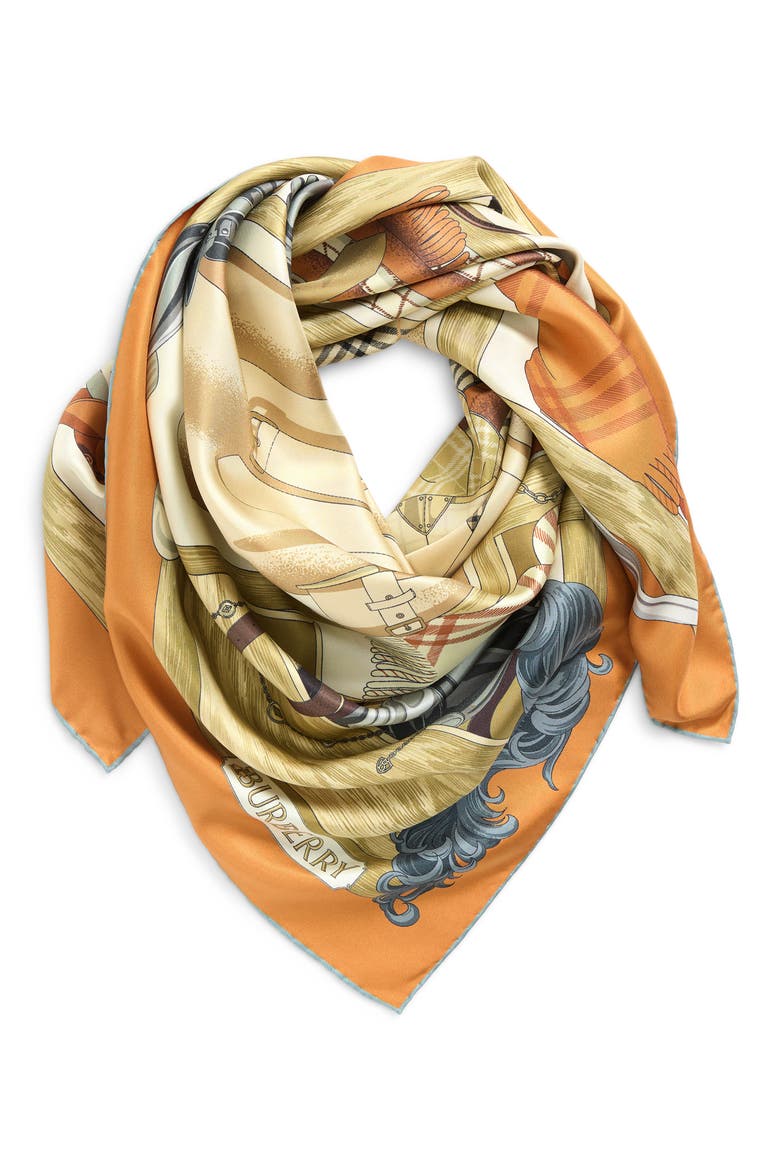 Wardrobe Print Silk Twill Square Scarf, Alternate, color, PUMPKIN ORANGE
