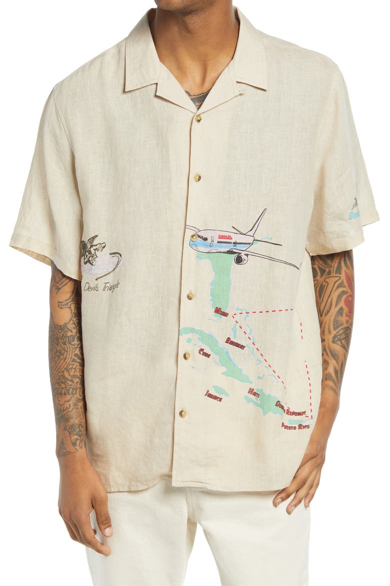 Safe Trip Short Sleeve Linen Button-Up Shirt, Main, color, CREAM