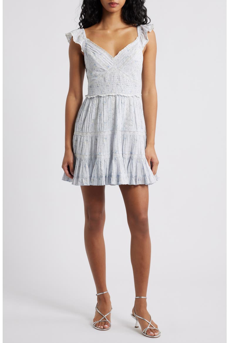 Presline Lace & Ruffle Minidress, Main, color, SNOWDROP BLUE