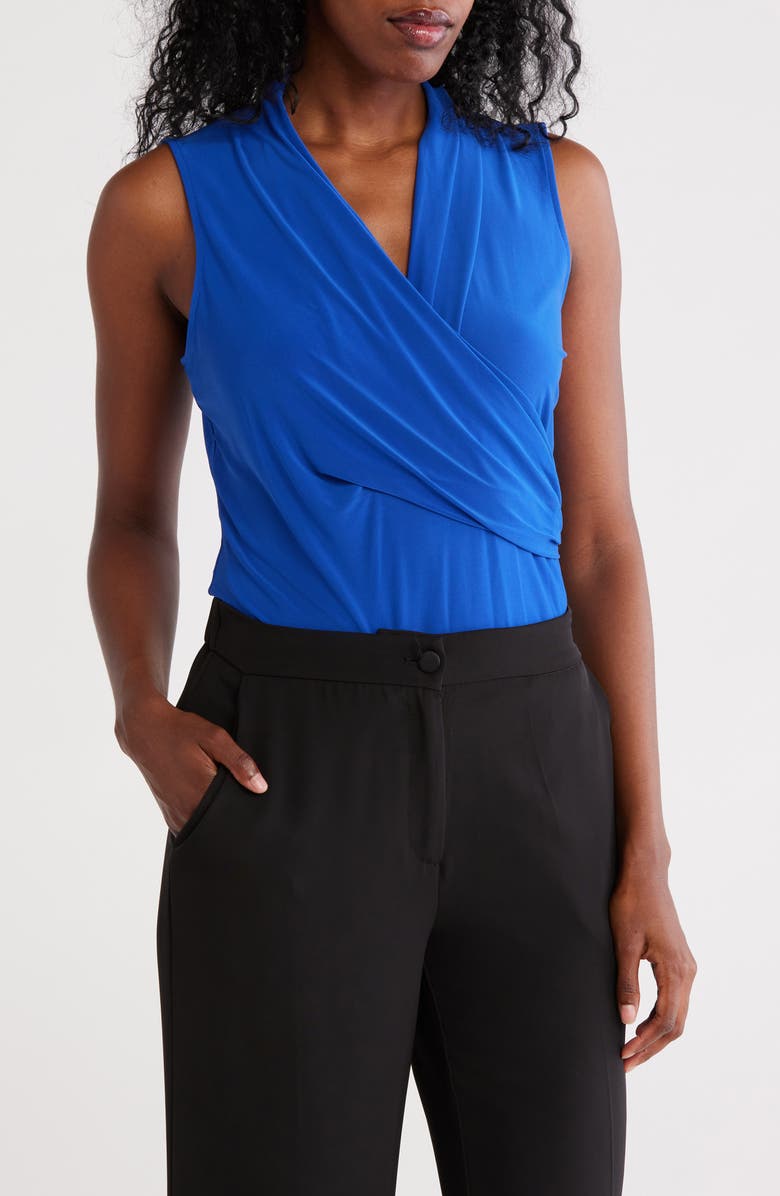 DKNY Sleeveless Knit Faux Wrap Top, Main, color, 